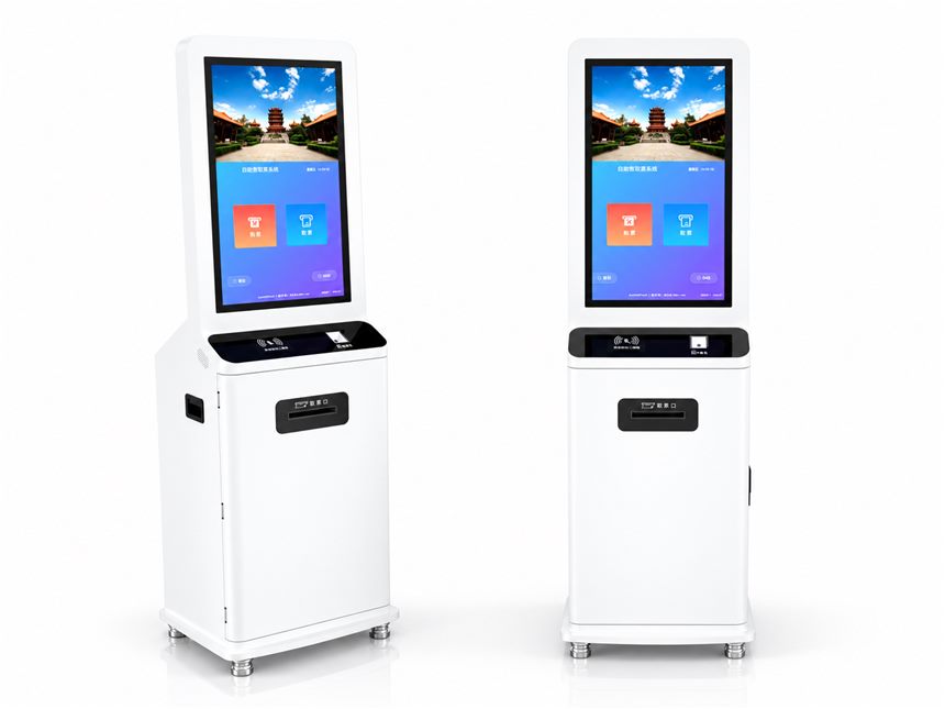Ticket vending and collection kiosk with QR panel